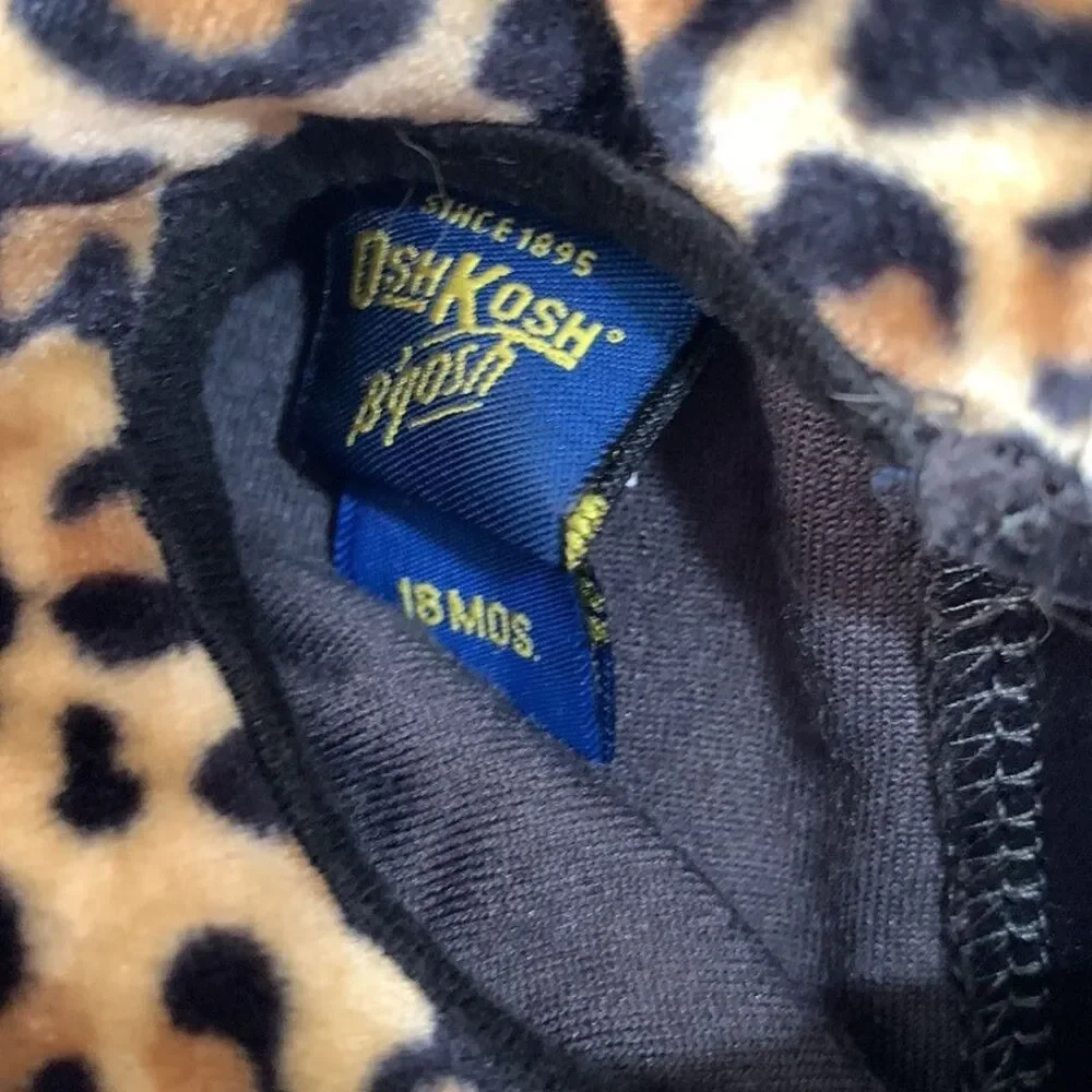 OshKosh BGosh Baby Girls Black Leopard Velvet Long Sleeve Formal Dress Size 18M